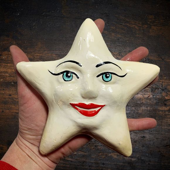 Retro Chalkware STAR Happy Face w/Little Stars - Picture 2 of 2